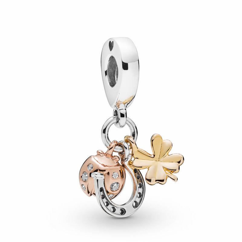 Pandora Horseshoe, Clover & Ladybird Dangle Charm Silver Egypt KD6839147